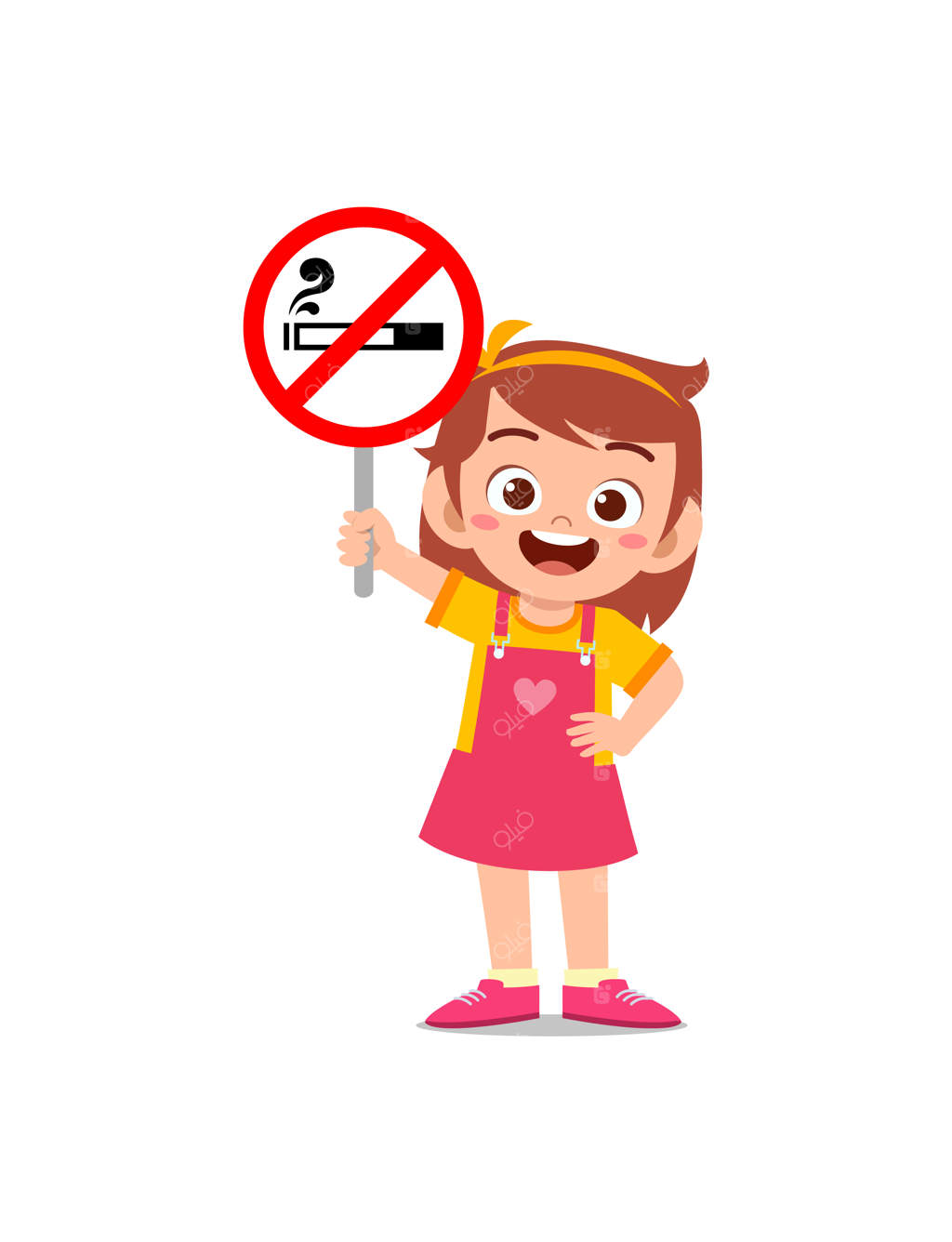 کودک بامزه با تابلویی درباره سیگار کشیدن