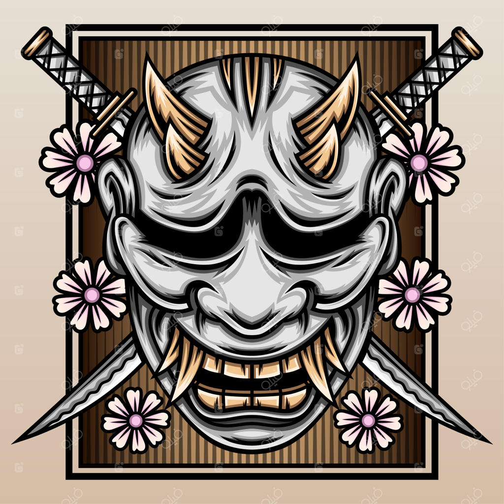 ماسک هانیا همراه با کاتانای سامورایی.