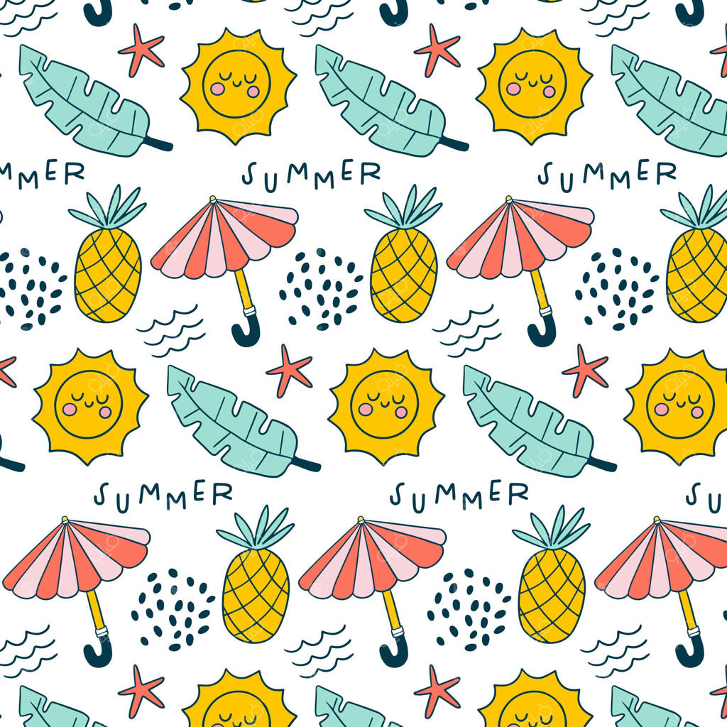 طرح تابستانی با آناناس و چتر ساحلی