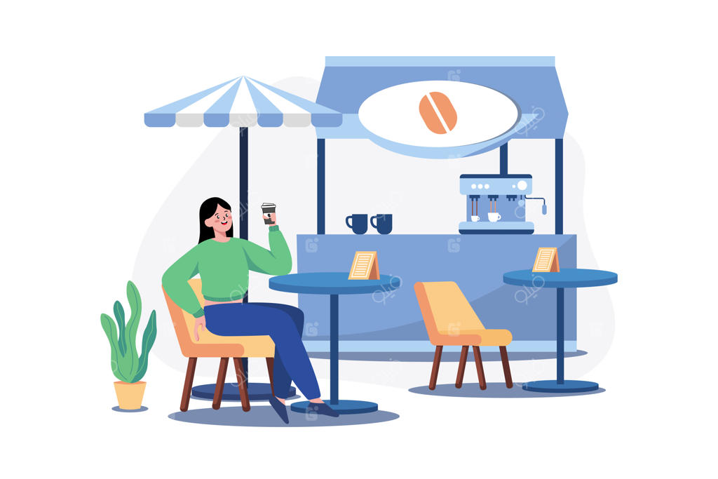 طرح مفهومی دکه قهوه خیابانی روی پس‌زمینه سفید