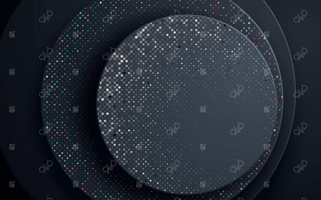 پس‌زمینه دایره‌ای سیاه با زرق‌وبرق‌های رنگارنگ