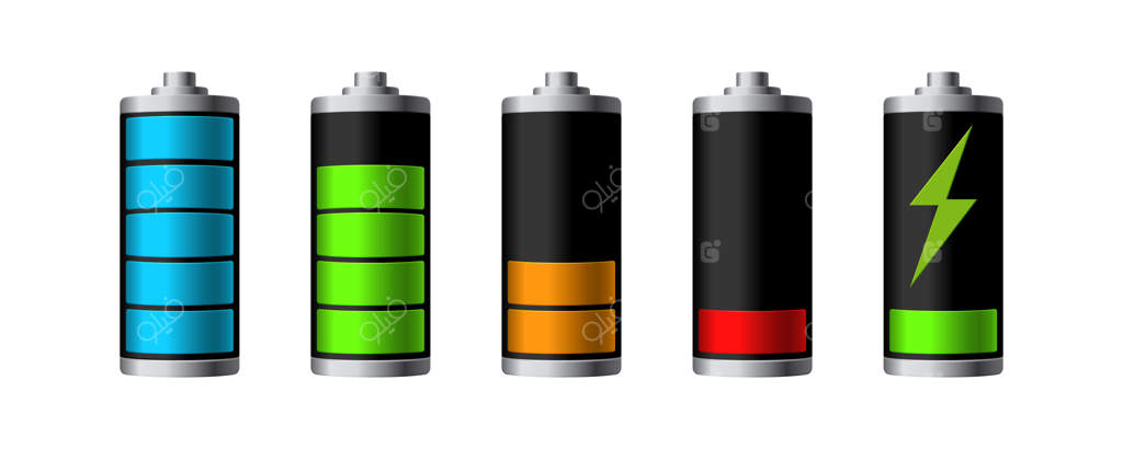 وضعیت شارژ باتری روی پس‌زمینه سفید. تصویرسازی.