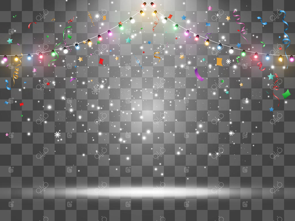 تصویری از ریزش کاغذ رنگی روی زمینه شفاف.