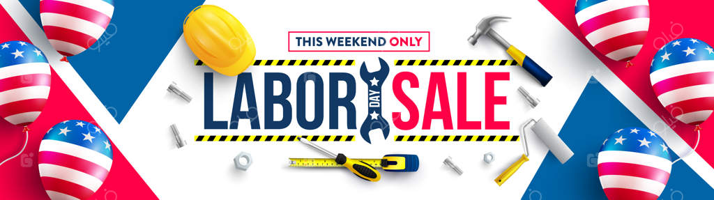 قالب پوستر روز کارگر: جشن روز کارگر آمریکا با کلاه ایمنی و ابزارهای ساختمانی