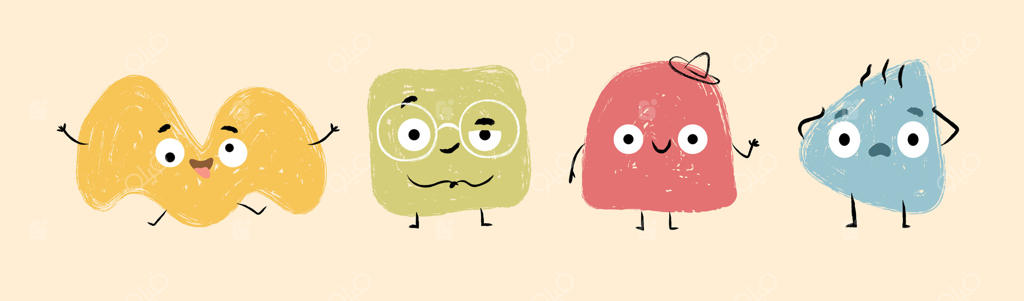 مجموعه‌ای از اشکال جذاب انتزاعی با چهره‌های احساسی