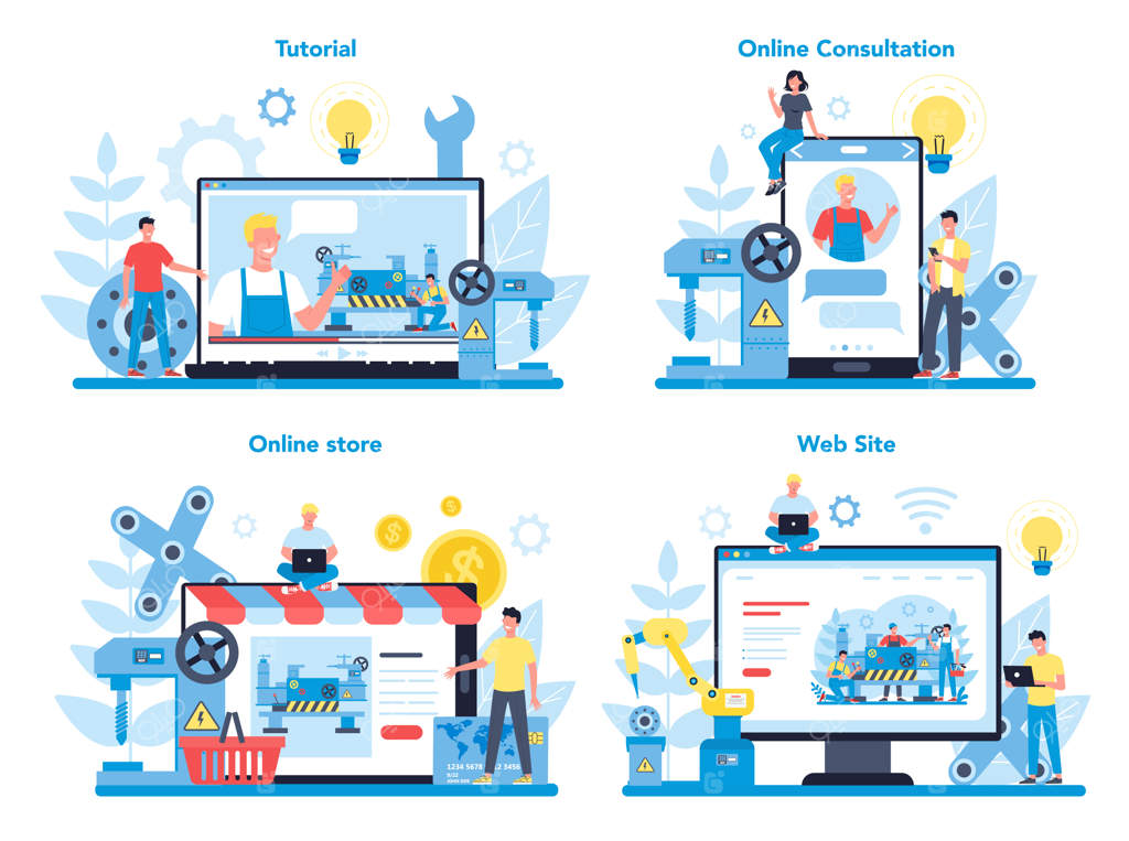 ترنر یا خدمات آنلاین تراشکاری: مفهومی از یک پلتفرم. کارگر کارخانه در حال استفاده از ماشین تراش برای ساخت قطعه فلزی. فلزکاری و تولید صنعتی.