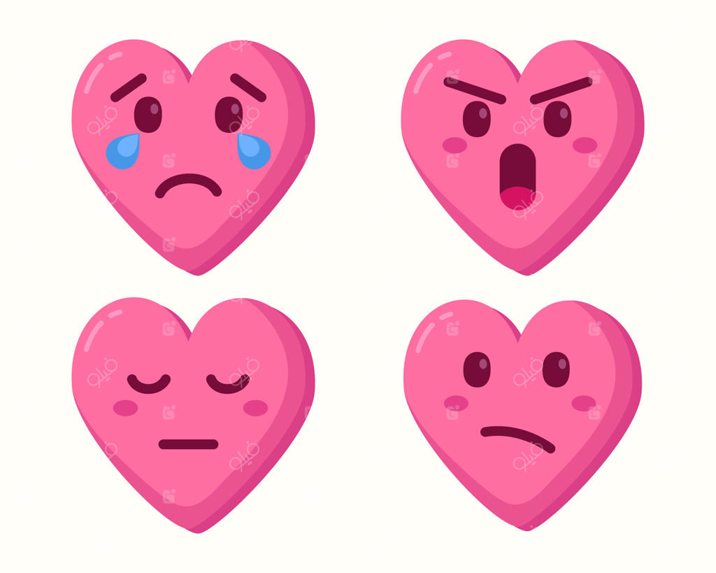 قلب‌های کارتونی صورتی بامزه با حالت‌های مختلف