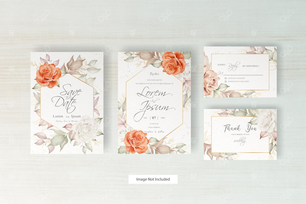 قالب شیک دعوت‌نامه عروسی با گل‌ها و برگ‌های آبرنگی