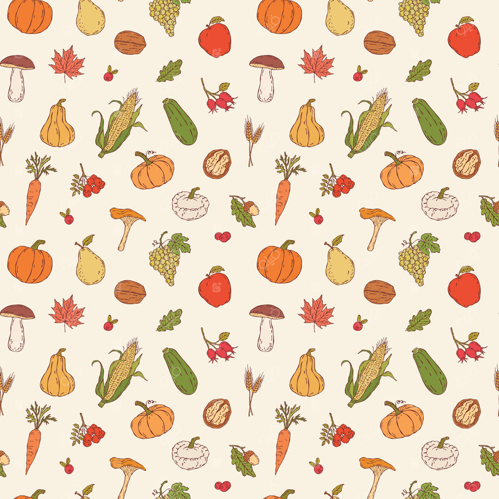 طرح برداری حرفه‌ای از پترن زنده و دست‌کشیده میوه و سبزیجات