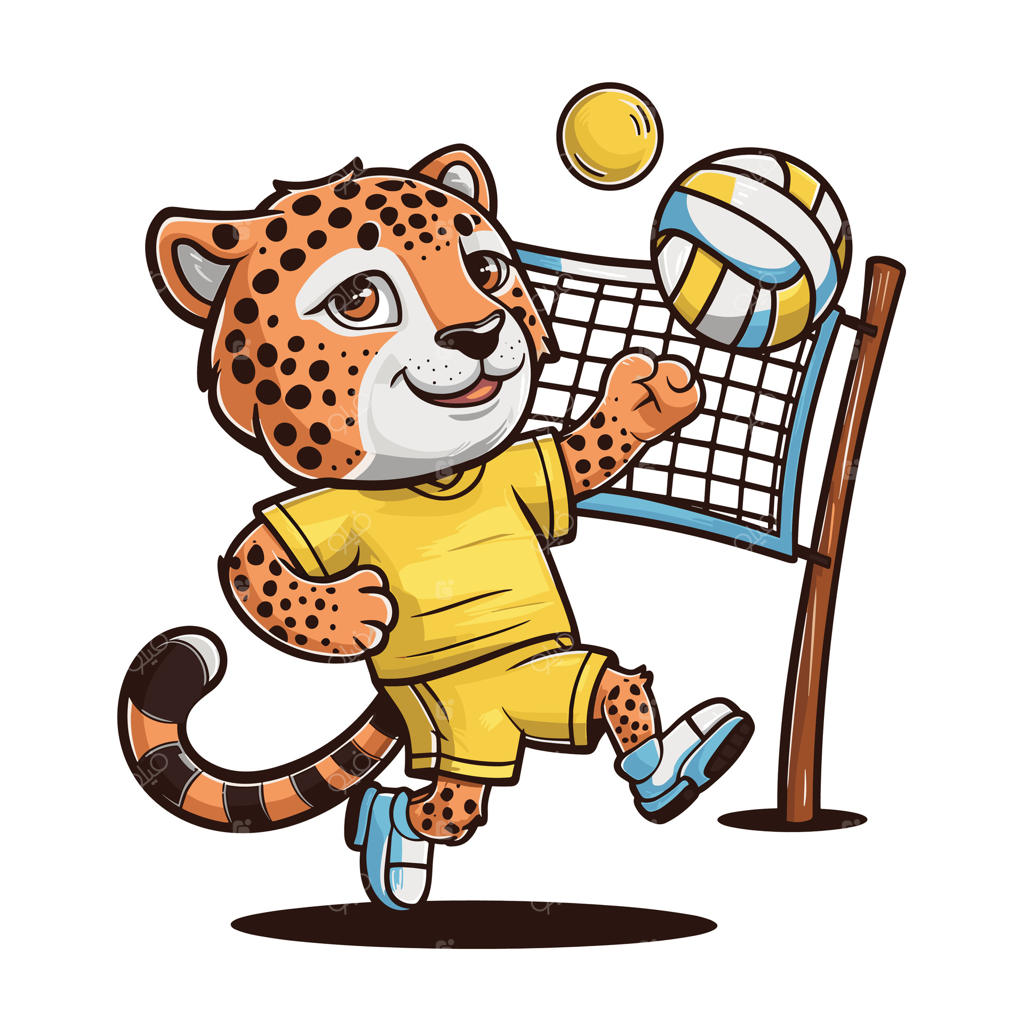 تصاویر کارتونی یوزپلنگ در حال انجام حرکات مختلف: نشسته، ایستاده، در حال راه رفتن و دویدن. بر روی زمینه سفید.