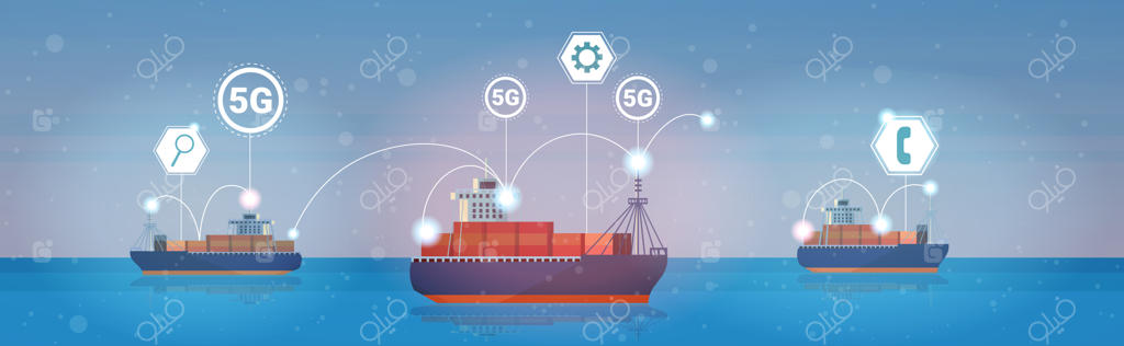 کشتی‌های باری کانتینری: مفهوم اتصال سیستم‌های بی‌سیم آنلاین 5G و حمل‌ونقل دریایی و اقیانوسی