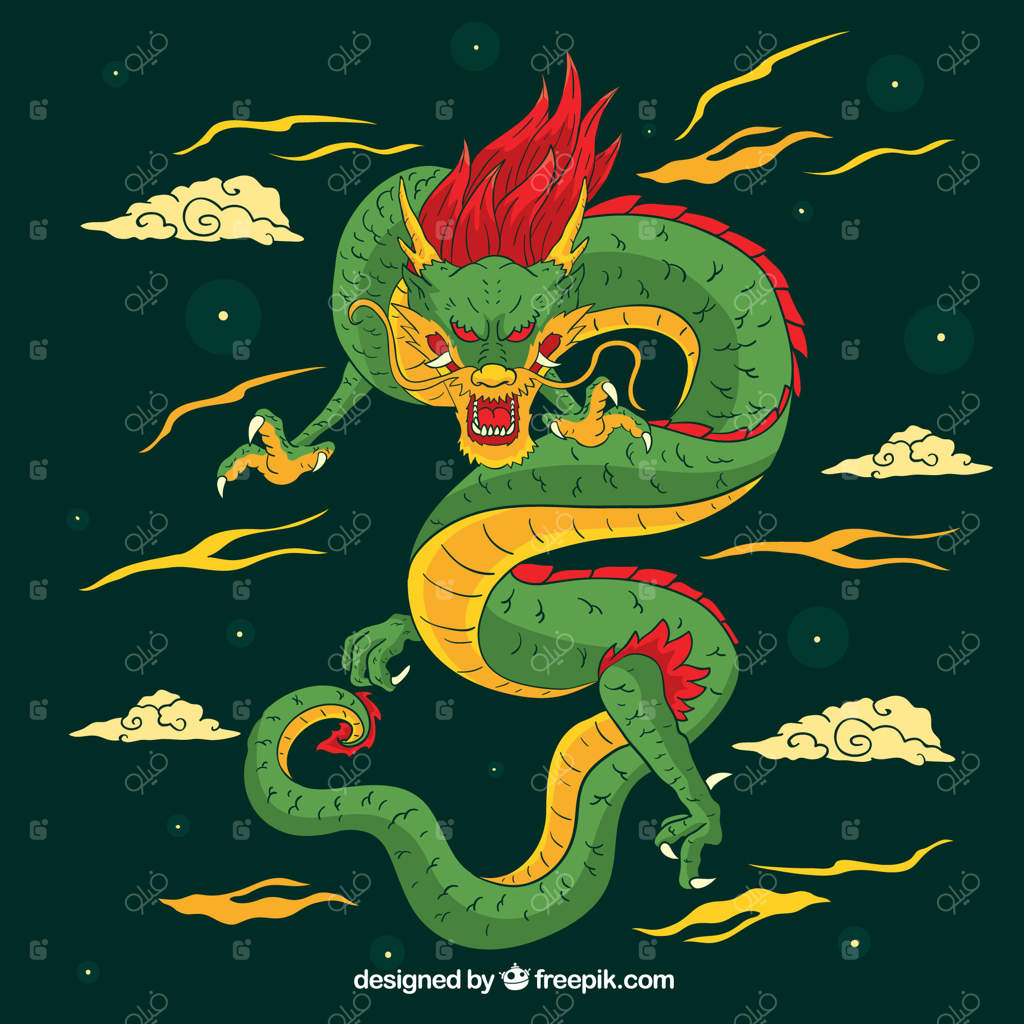 اژدهای سنتی چینی به طور دستی طراحی شده