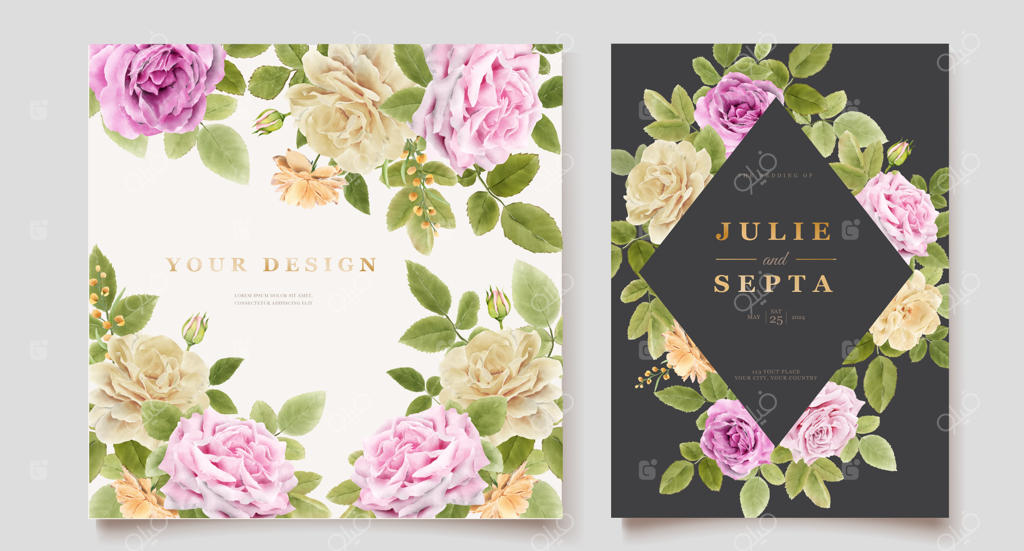 طراحی گل‌دار دست‌ساز شیک برای کارت دعوت عروس و داماد