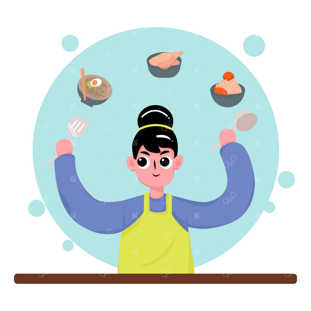 دختر بامزه در حال آشپزی