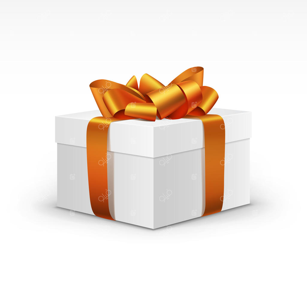 جعبه هدیه سفید با روبان نارنجی مجزا شده