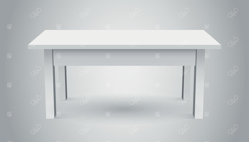 میز سه‌بعدی برای نمایش اشیاء: میز سفید خالی بر روی زمینه خاکستری.