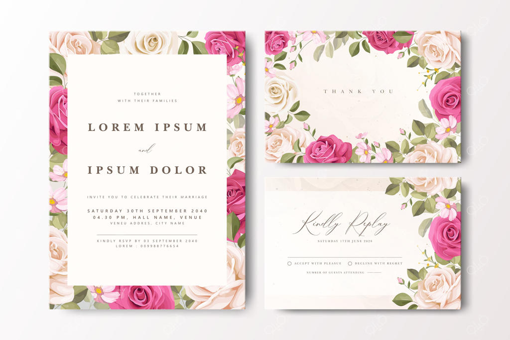 دعوت‌نامه‌های عروسی گل‌دار زیبا برای مناسبت‌های خاص به صورت وکتور حرفه‌ای