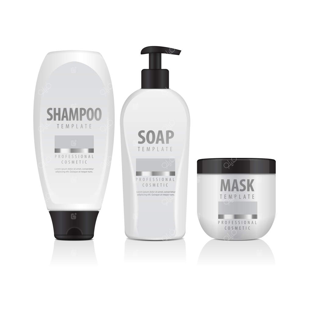 بطری‌های لوازم آرایشی واقعی: تیوب، ظروف، بطری‌های دارای پمپ - تصویرسازی