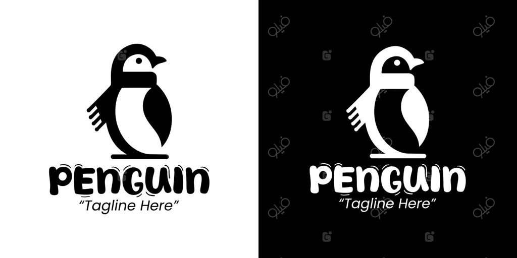 لوگوی پنگوئن مینیمالیستی با شال گردن برای برندینگ مد زمستانی