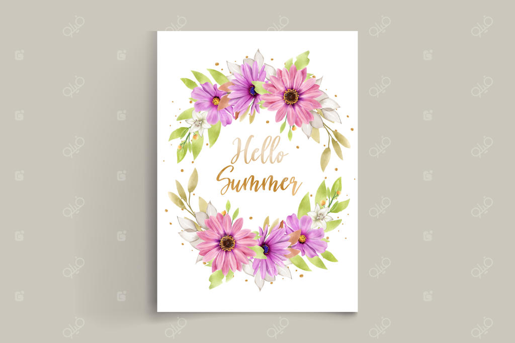 کارت دعوت عروسی با طرح گل داوودی آبرنگی