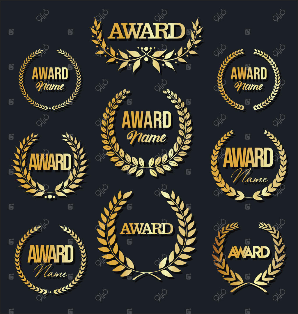 مجموعه‌ای از نشان‌های افتخار با تاج برگ بو روی پس‌زمینه سیاه.