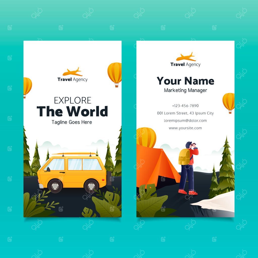 پترن کارت ویزیت عمودی برای آژانس مسافرتی