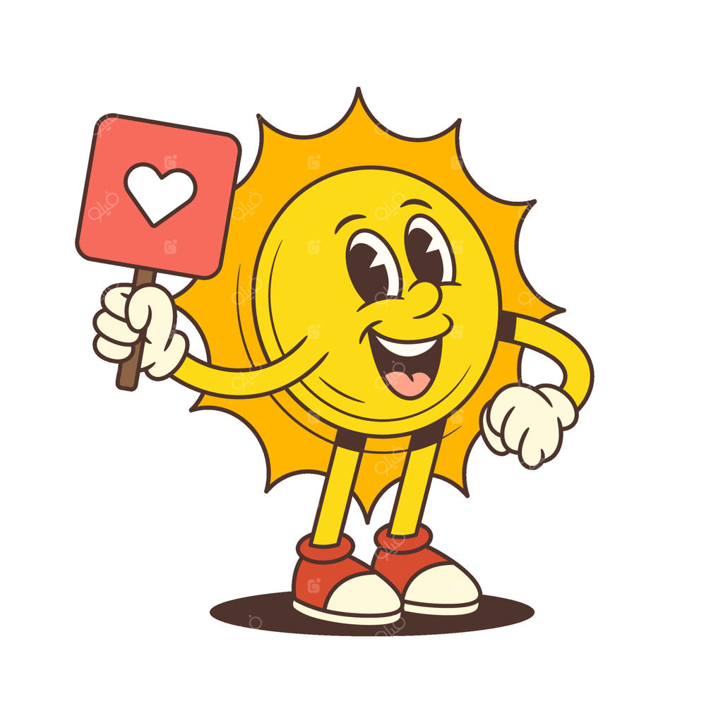 کارتون خورشید شاد با قلب قرمز، جذاب و دوست‌داشتنی برای شبکه‌های اجتماعی