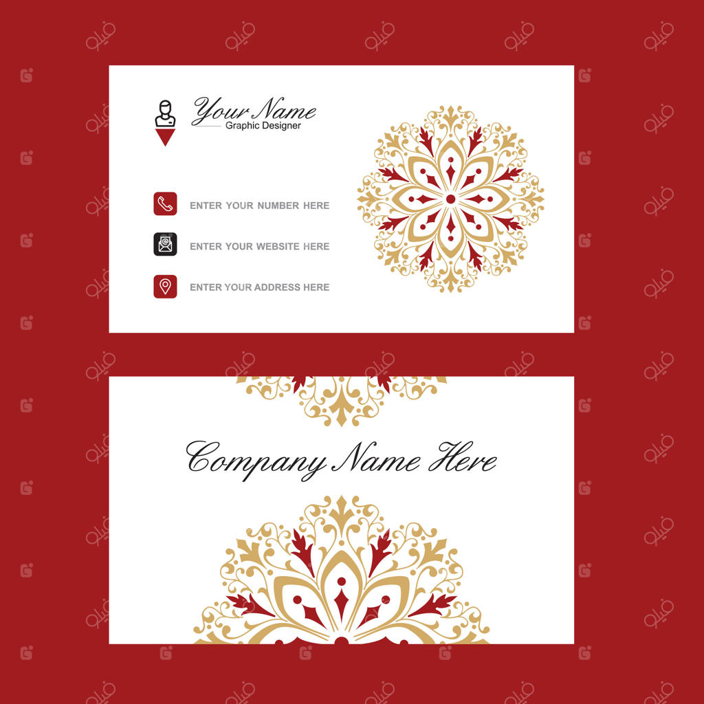 طراحی کارت ویزیت طلایی و قرمز لوکس و شیک با الگوی مدرن و مینیمالیستی