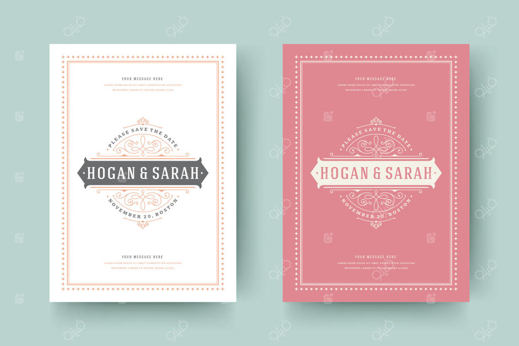 کارت‌های دعوت عروسی با تاریخ مراسم و تزیینات شیک و زیبا.