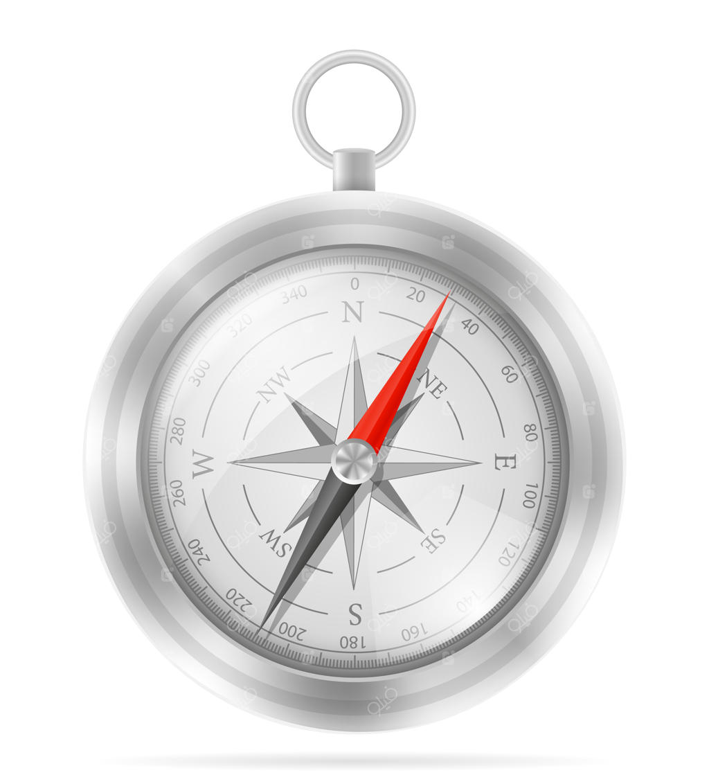 قطب‌نما دریایی برای تعیین جهات جغرافیایی - تصویر جدا شده روی پس‌زمینه سفید