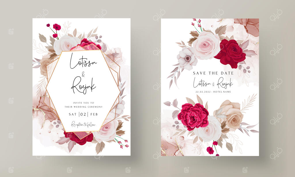 قالب دعوتنامه عروسی با طرح گل‌های دست‌ساز