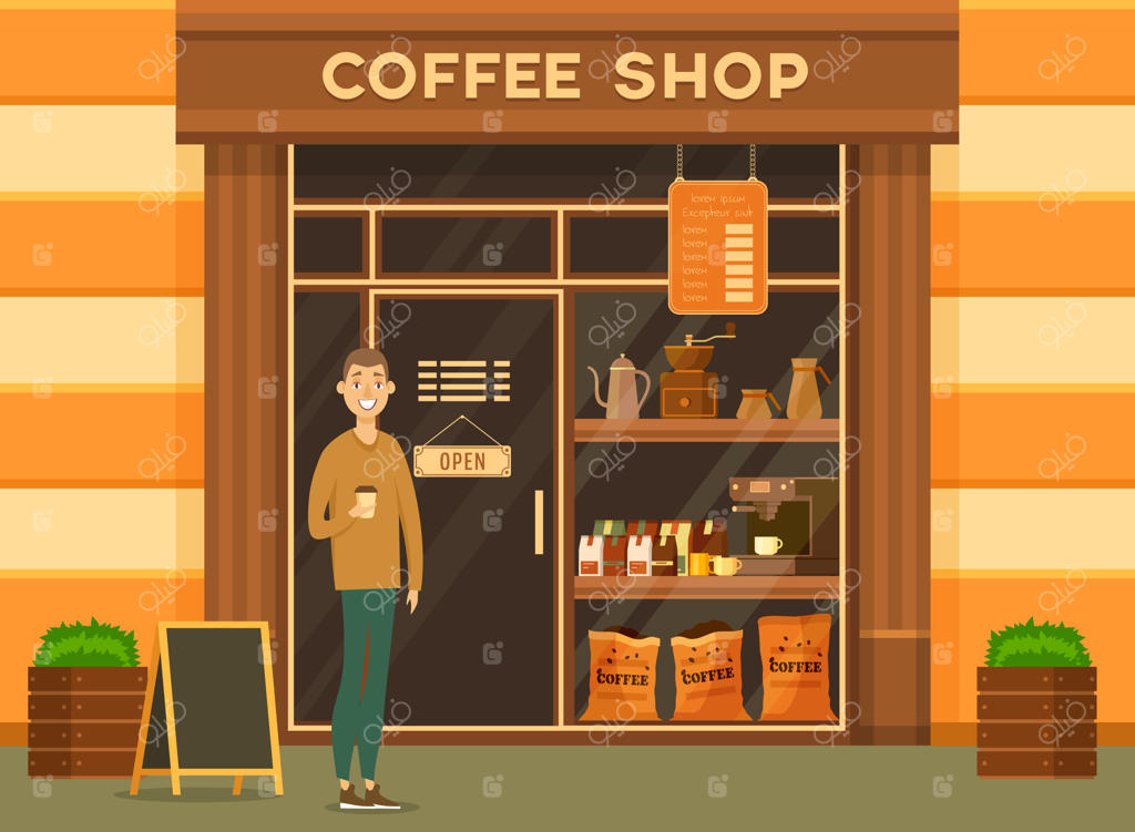 مردی نزدیک کافه یا قهوه‌فروشی