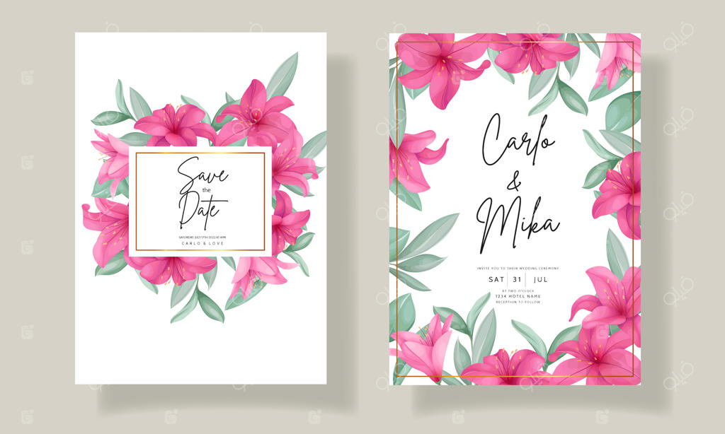 کارت دعوت عروسی زیبا با طرح دستی گل لیلیوم شیک