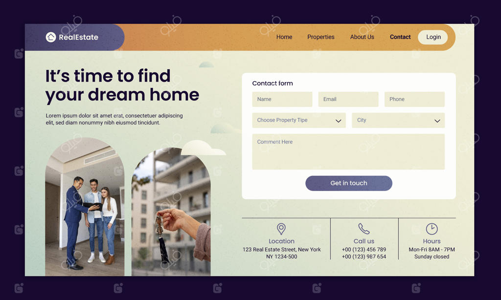 صفحه فرود املاک با طراحی گرادینت