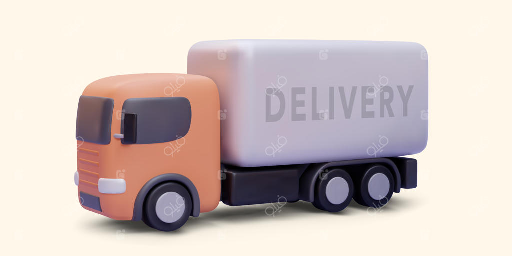 تصویر وکتور کامیون تحویل رنگارنگ و سایه‌دار روی پس‌زمینه روشن