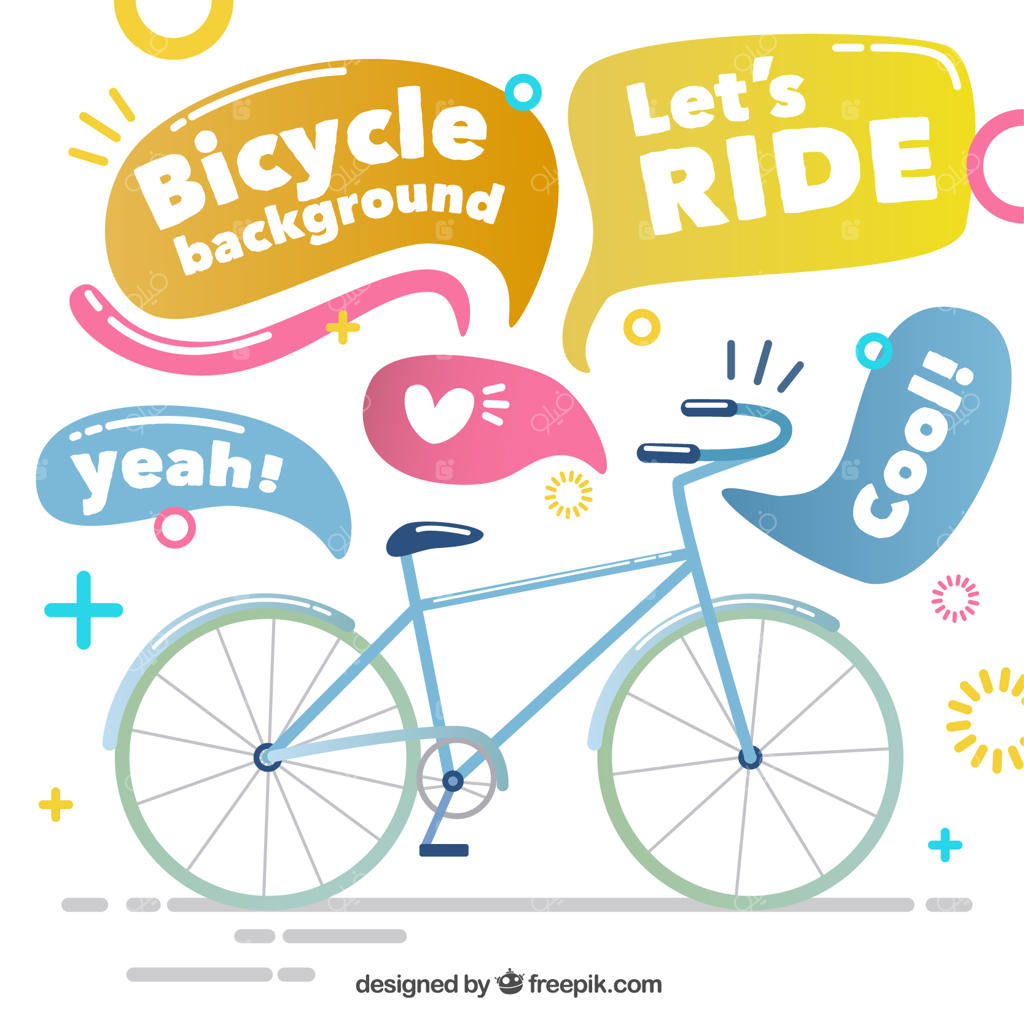 دوچرخه طراحی دستی با پس‌زمینه حباب‌های گفت‌وگو