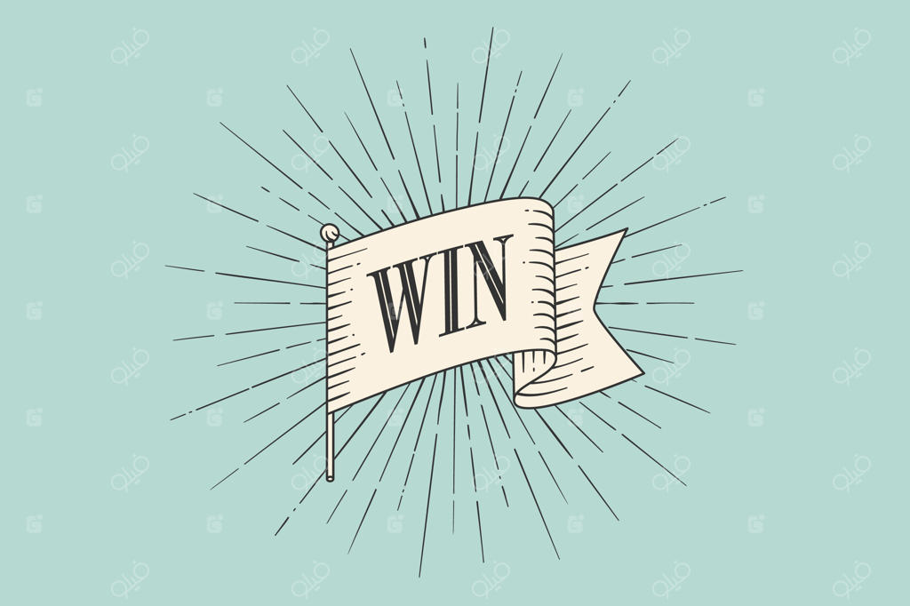 پرچم قدیمی وینتیج با طراحی خطی از اشعه‌ها و نوشته "پیروزی"