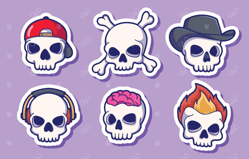 مجموعه استیکرهای جمجمه بامزه و کاوایی