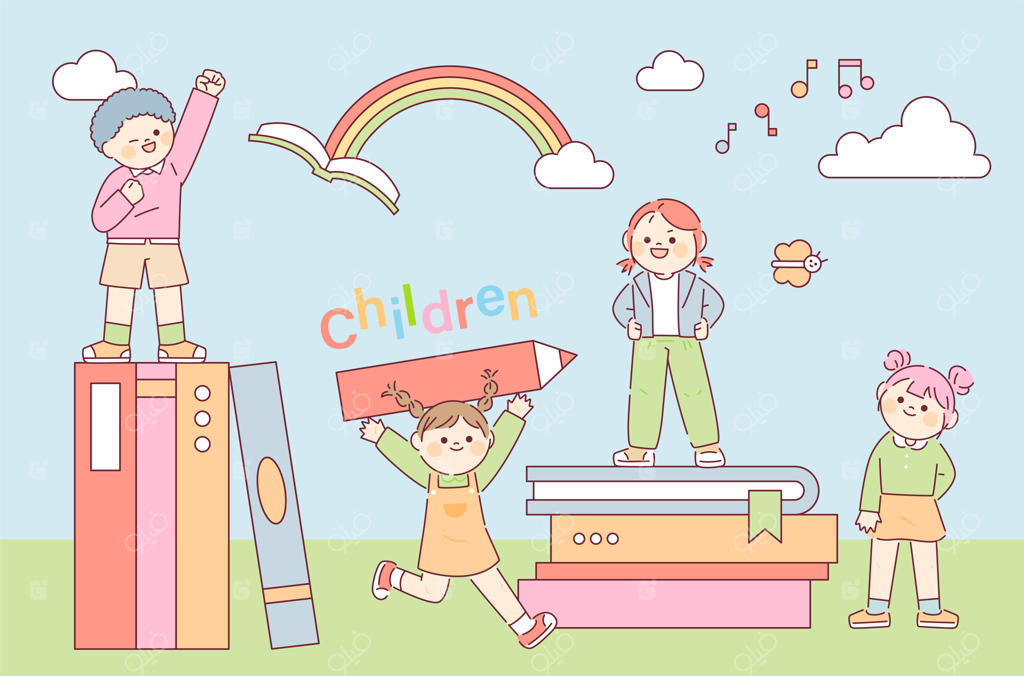 کودکان بامزه در حال بازی با کتاب و مداد