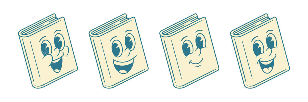 کتاب شخصیت کارتونی با ایموجی‌های خنده‌دار - تصویرسازی سبز و رترو