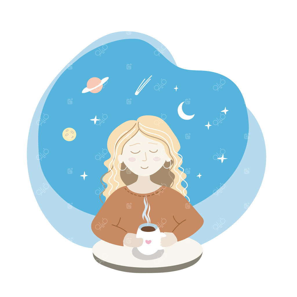 زنی با یک فنجان قهوه در حال استراحت پشت میز است