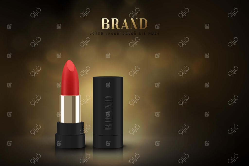 پوستر تبلیغاتی زیبا با تصویرسازی سه‌بعدی رژ لب قرمز.