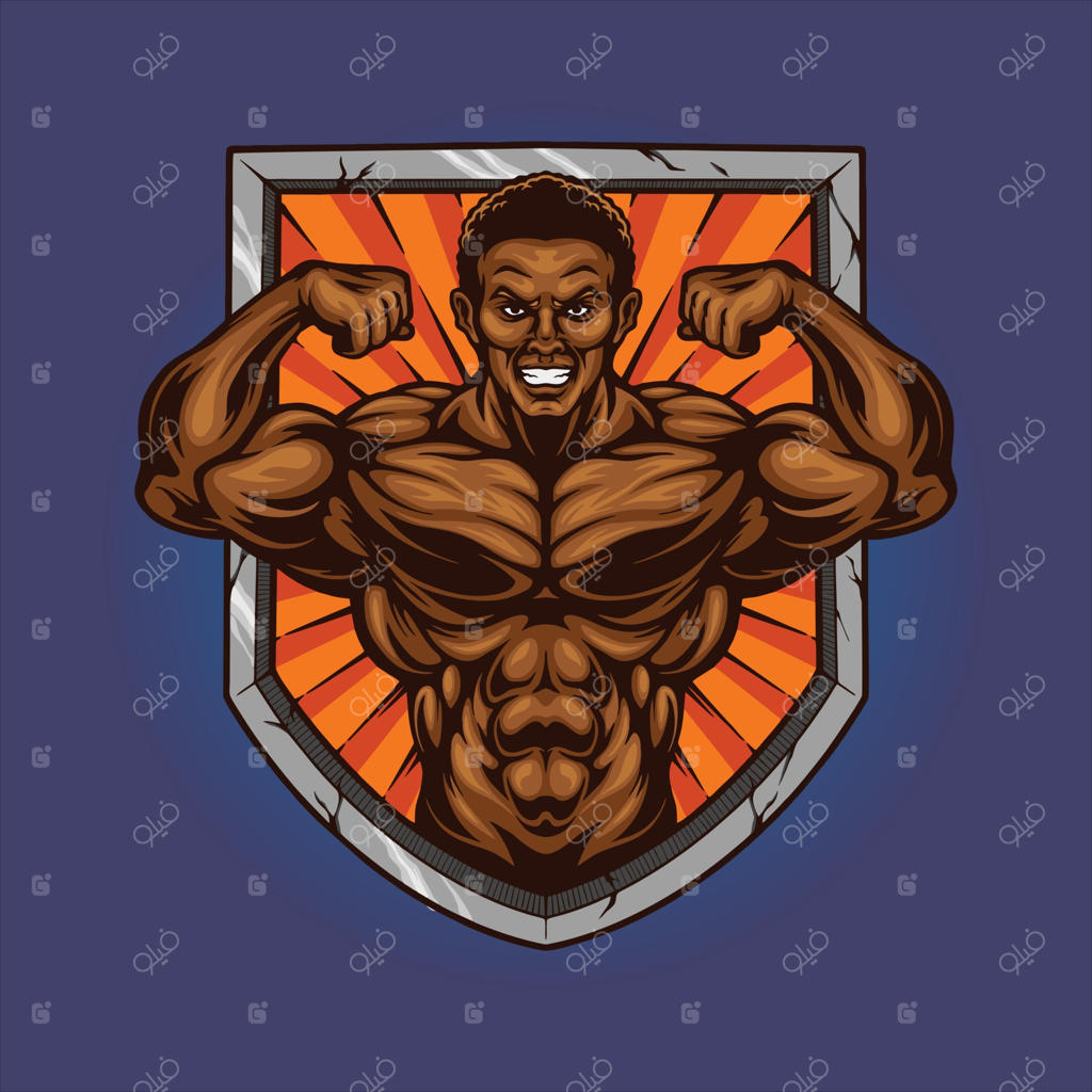 تصویرسازی لوگوی باشگاه بدنسازی و فیتنس با طرح سپر