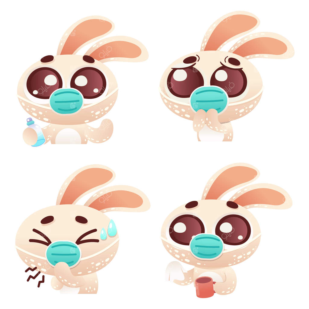 مجموعه تصویر کارتون خرگوش با ماسک ضد ویروس