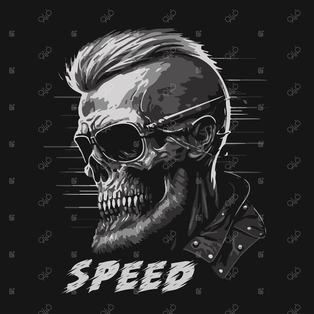 تصویر وکتوری تی‌شرت با طرح جمجمه و موتورسواری