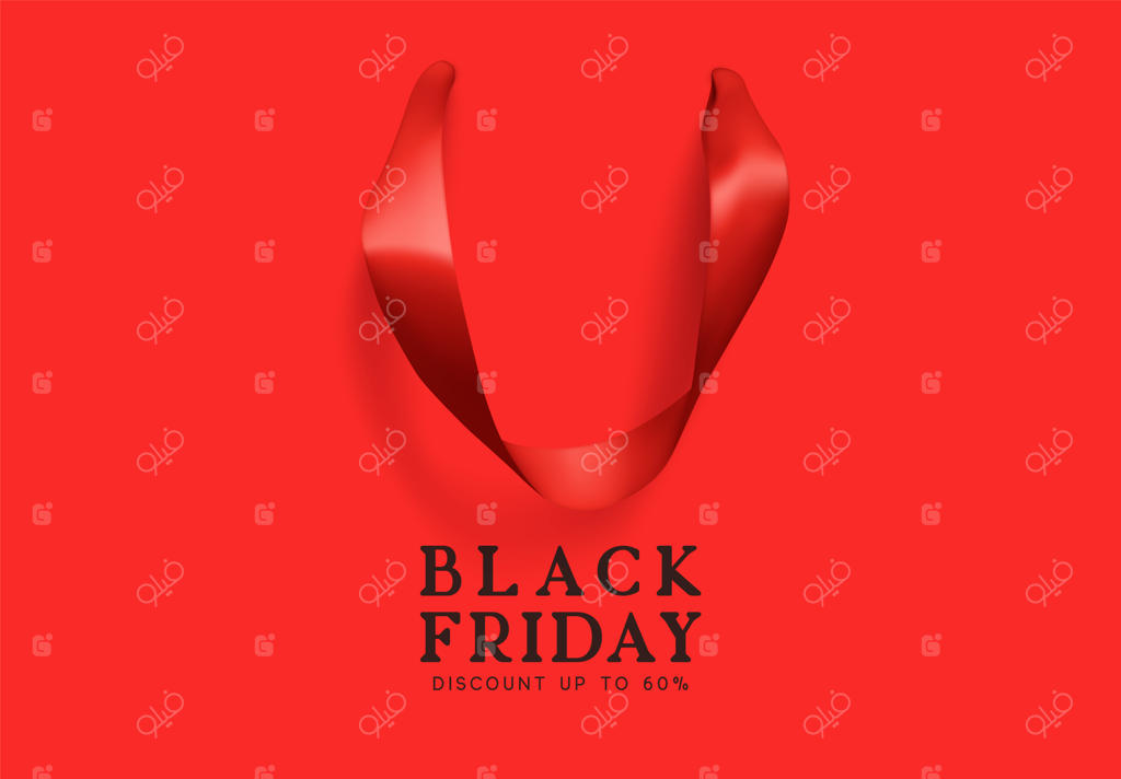 حراج جمعه سیاه: طراحی خلاقانه به شکل کیسه هدیه. کیسه خرید واقعی با دسته‌ها، پوستر و بنر برای تبلیغات و برندینگ. تصویرسازی وکتور