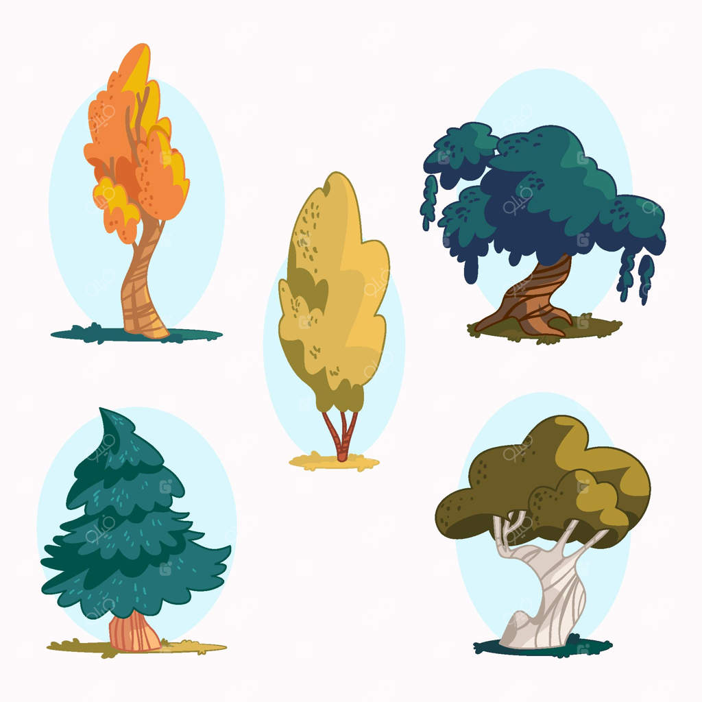 مجموعه‌ای از طرح‌های دستی انواع درختان