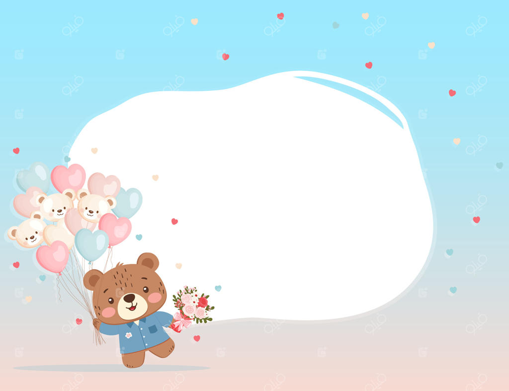 قاب خرس تدی با دسته گل و بادکنک‌های قلبی