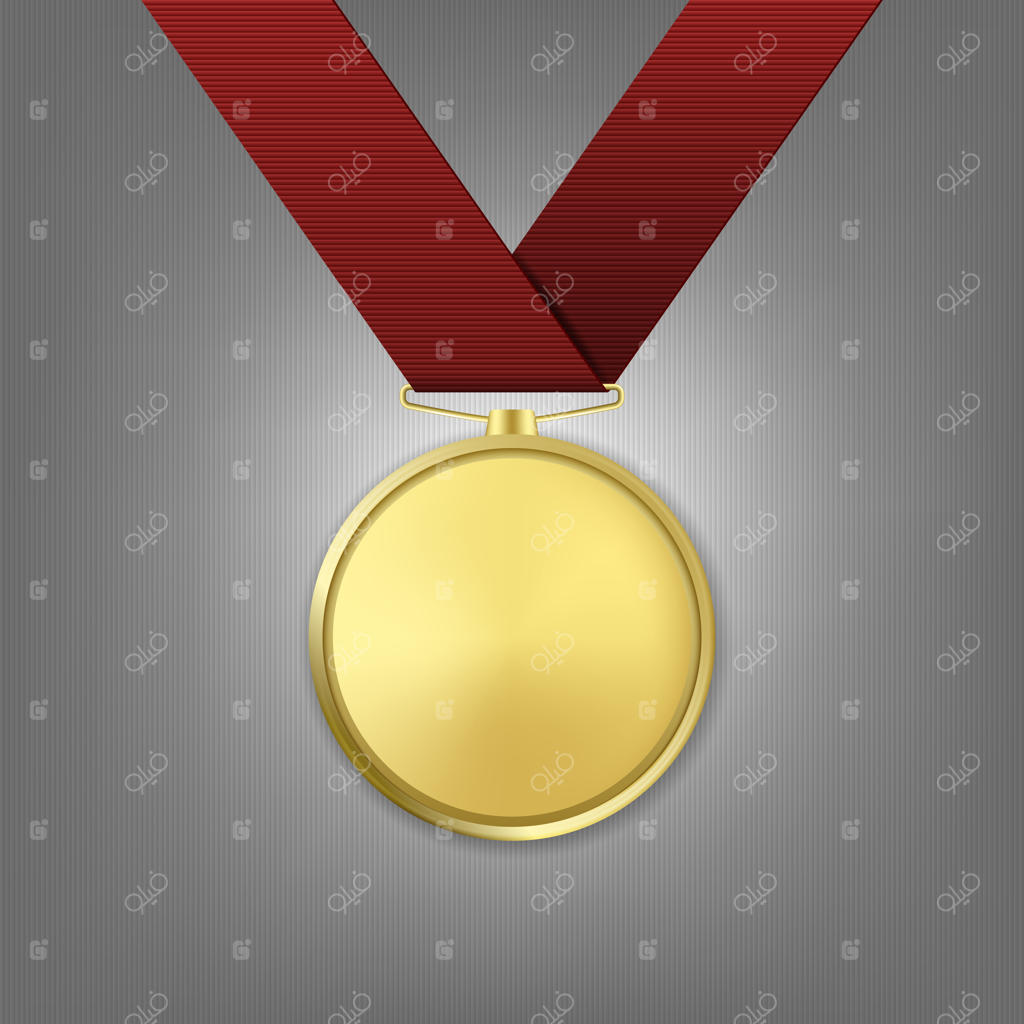مدال طلایی واقع‌گرایانه با روبان قرمز.