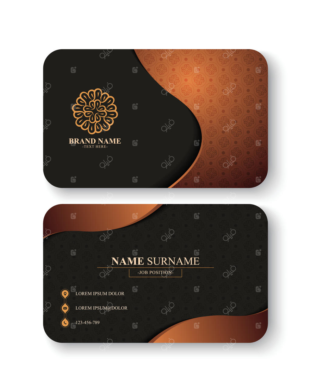 طراحی کارت ویزیت با گوشه‌های گرد و عناصر تزئینی شیک و زیبا